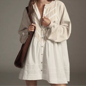 Pilcro Anthropologie Long Sleeve Button Front Twofer Mini Dress White Size Large